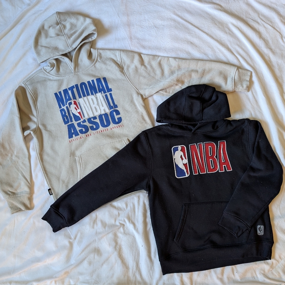 Boy's NBA Two Hoodies in Cream and Black Size 14-16 - Logo Blue, Red, & White